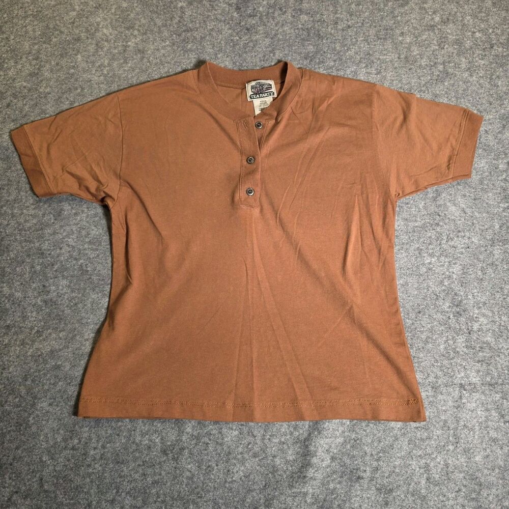 Tea Party Vintage 90s Brown Henley Shirt Men’s Medium Made in USA Grunge Basic